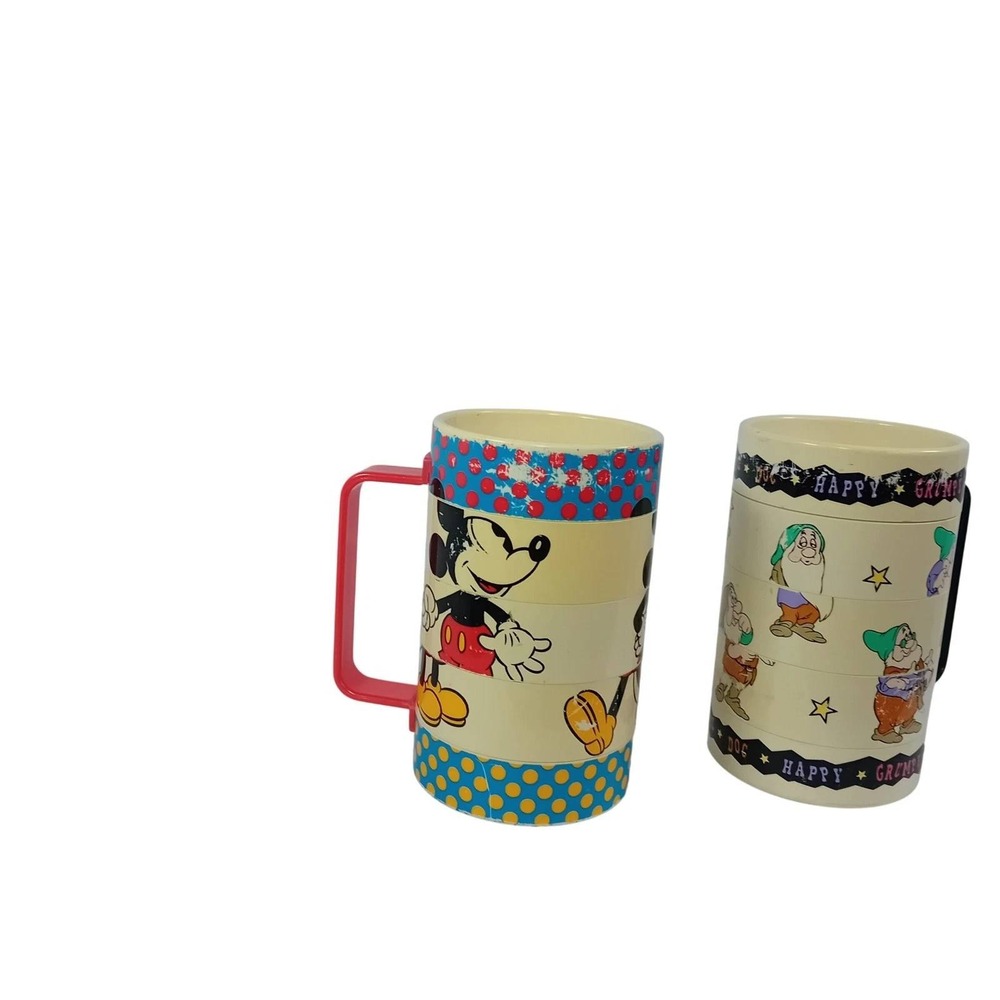 Set x2 Vintage Elandia Walt Disney Mickey Mouse Rotating Slider Mix Mug Plastic - Picture 3 of 10